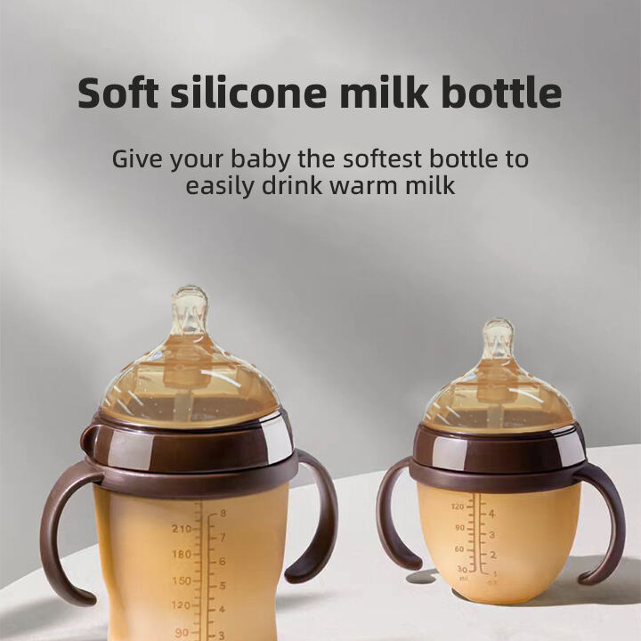 Manufacturer Price BPA Free Baby Silicone Feeding Bottle With Handle Custom Logo Wide Neck Milk Bottle Baby Feeding Product factory
