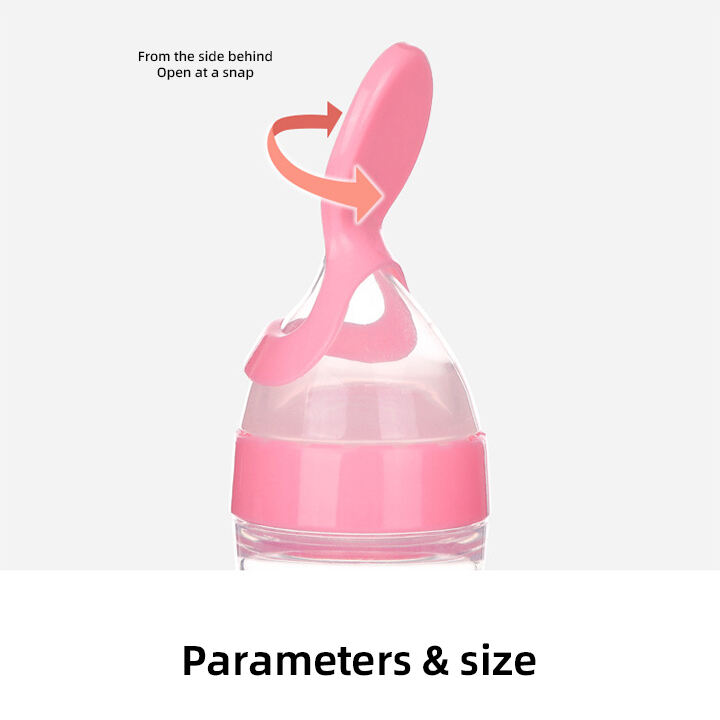 Silicone Squeeze Baby Feeding Bottle Animal Pattern Rice Cereal Feeder with Spoon for 0-12 Months Infant Care Water Bottles details