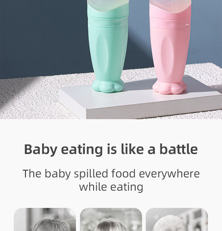 Wholesale 90ml BAP Free Baby Silicone Squeezing Feeding Bottle with Spoon Kids Rice Paste Feeding Bottle Food Fruit Feeder factory