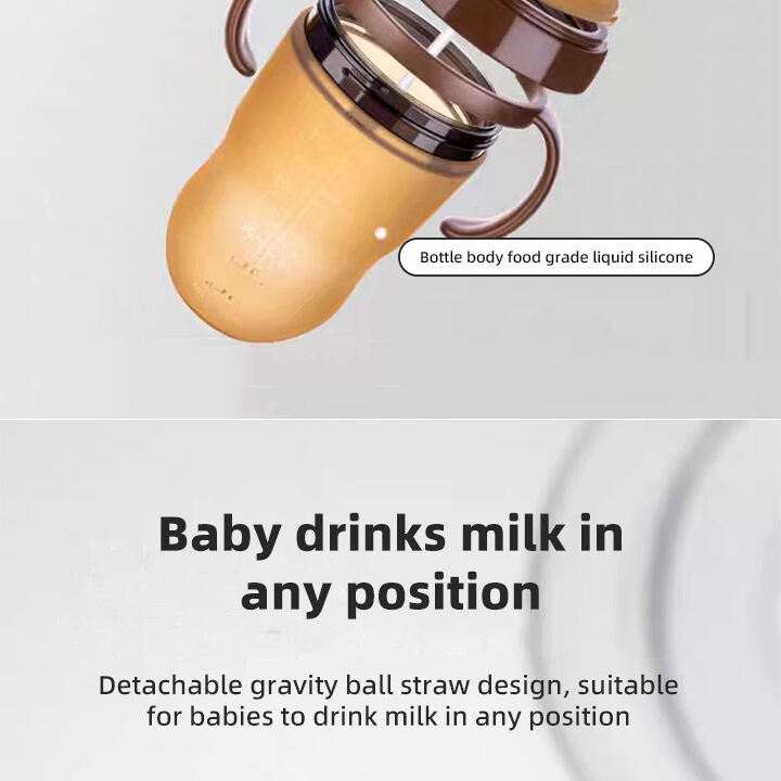 Manufacturer Price BPA Free Baby Silicone Feeding Bottle With Handle Custom Logo Wide Neck Milk Bottle Baby Feeding Product factory