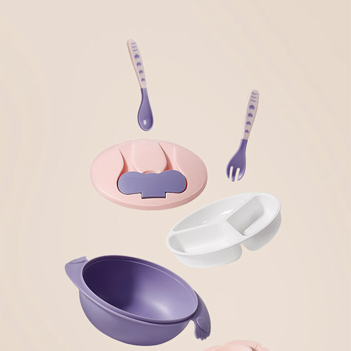 Baby Supplier Stocks BPA Free Baby Plastic Feeding Bowl Kids Tableware Plastic Suction Bowl With Spoon and Fork details