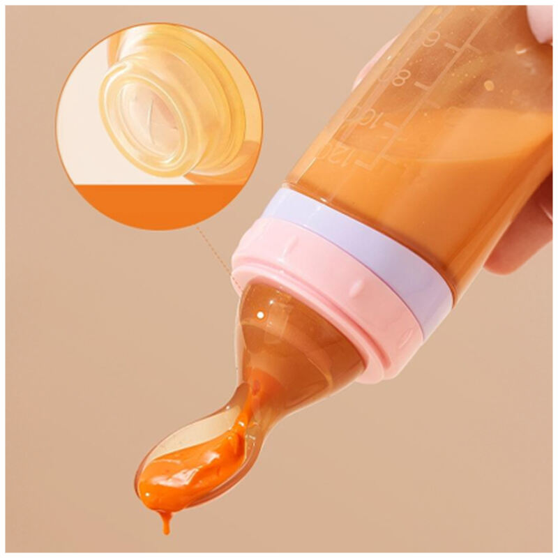 Hot Selling 120ml BPA Free Baby Silicone Squeeze Food Feeding Bottle with Spoon  Infant Rice Cereal Feeder Baby Feeding Products factory