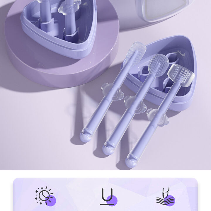 High Quality 3 Pack BPA-Free Silicone Baby Toothbrush Set Soft Bristle Oral Cleaner with Tongue Coat Wholesale factory