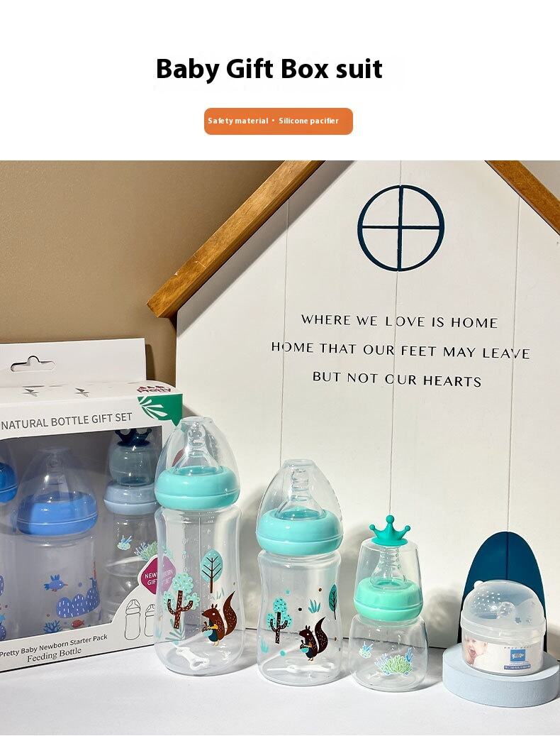 High-Grade Maternal Infant Supplies Four-Piece Wide Mouth Bottle Gift Box New Baby Anti-Flatulence Drop-Resistant PP Bottle manufacture