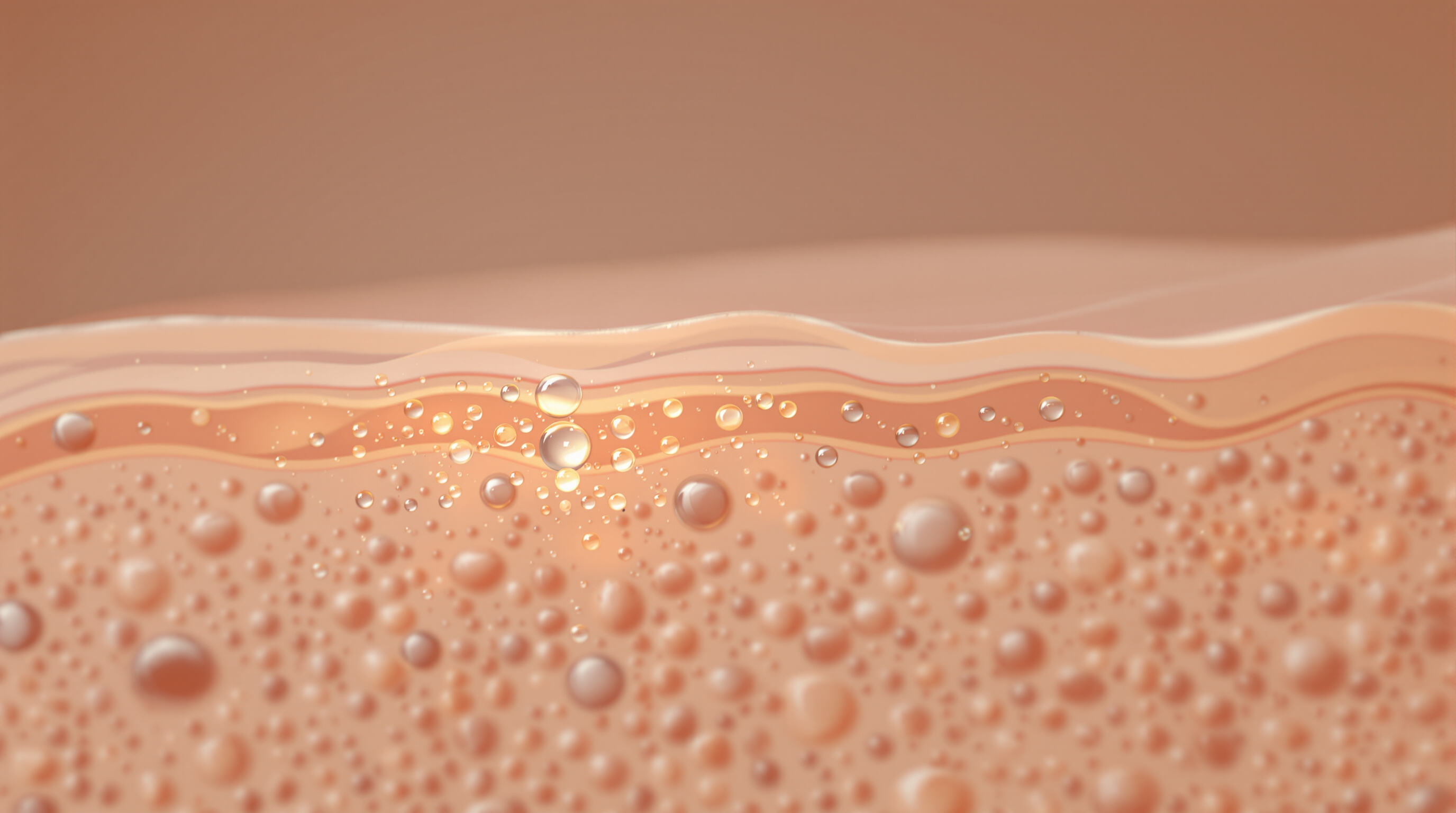 Cross-sectional skin illustration showing essence ingredients penetrating below the surface layer