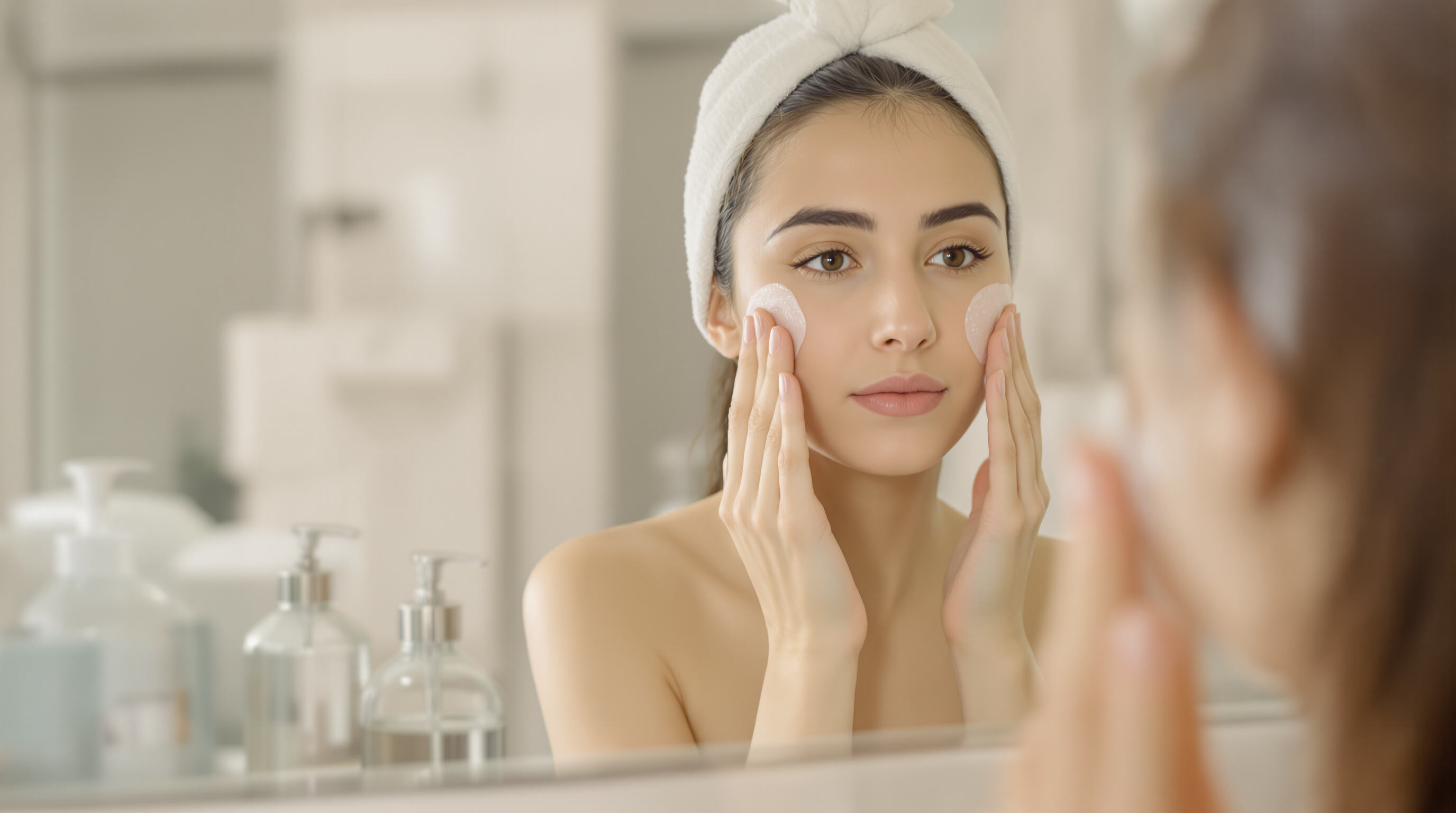 Person using fingertips to apply skincare essence with gentle patting motion