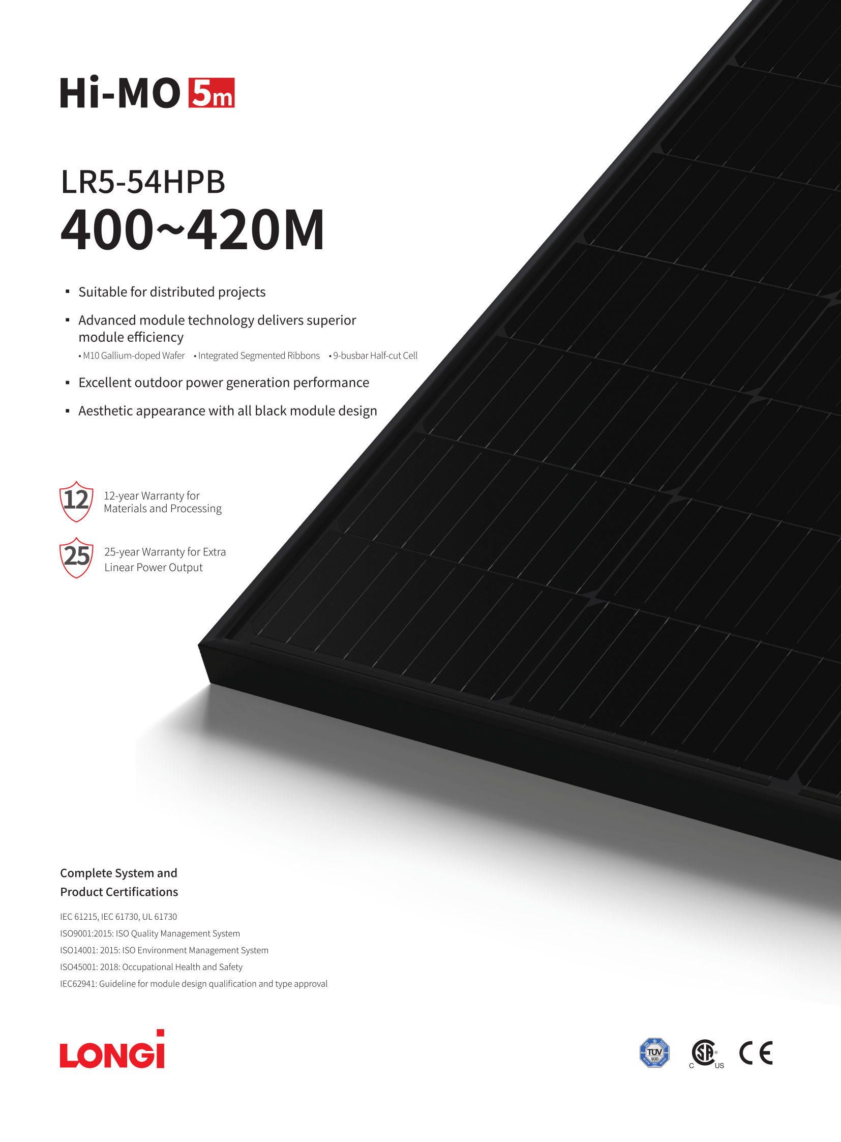 Pannelli solari mezza cella Perc 400-420M All Black da 420 W di fabbrica