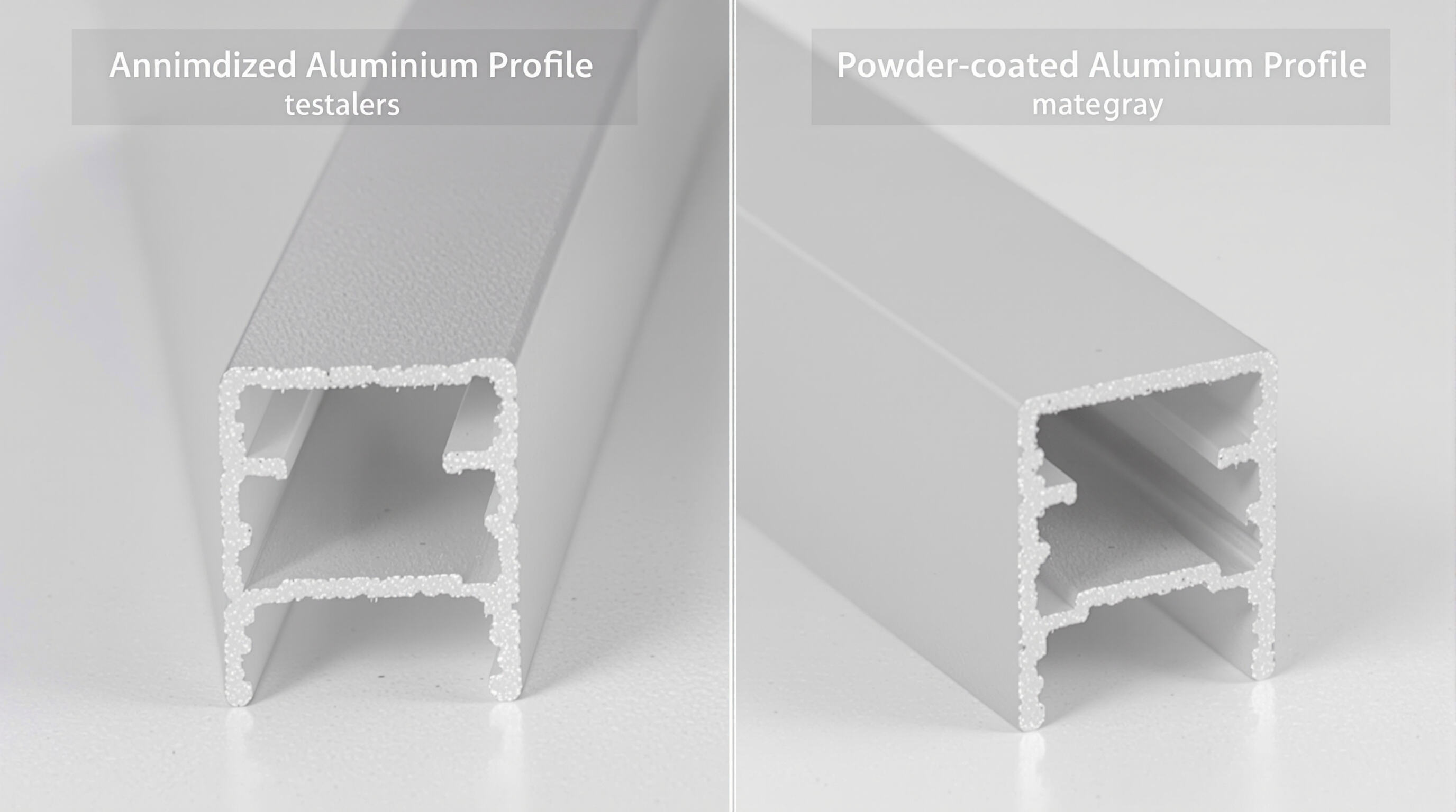 Close-up comparison of anodized aluminum versus powder-coated aluminum surfaces showing durability and finish differences