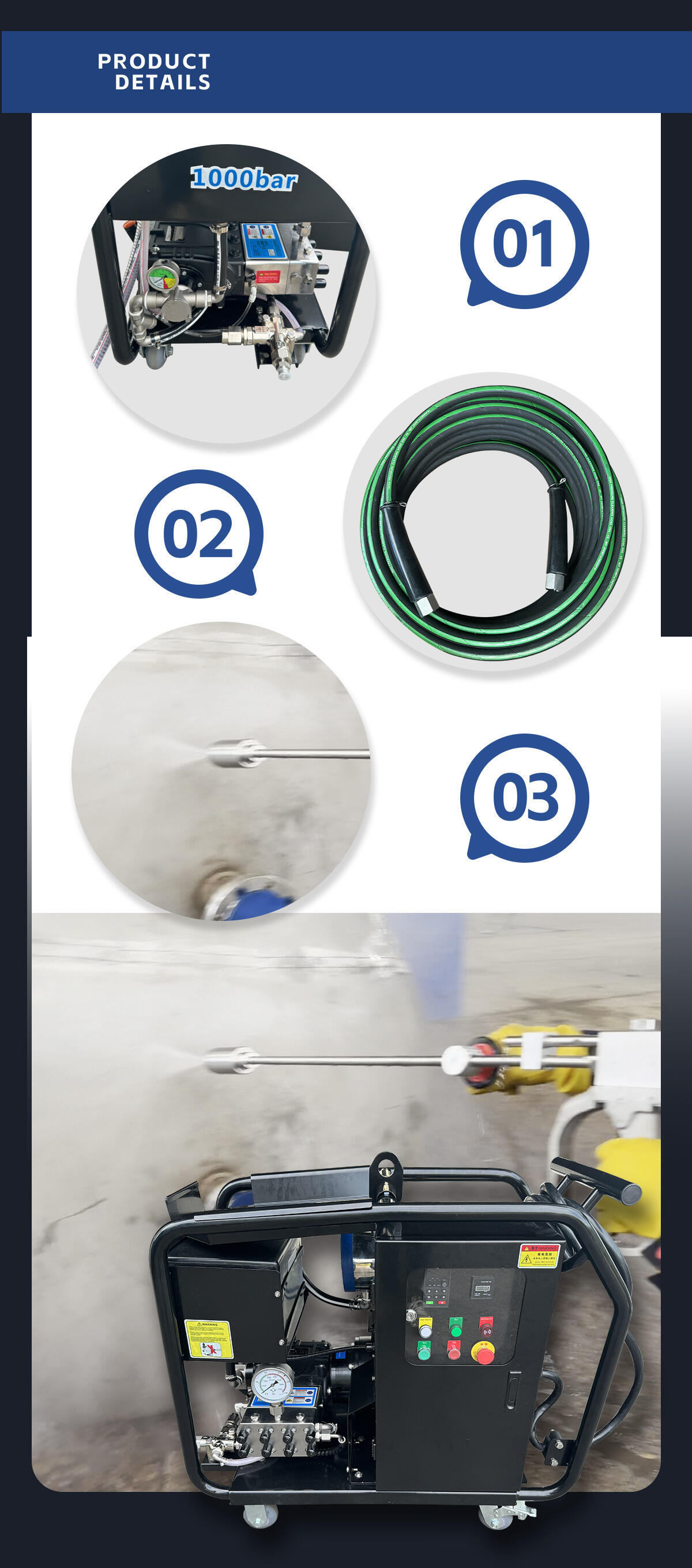 60hz 36kw 14500psi 1000bar 18lpm commercial buildings washing industrial high pressure washer  remove rust deburring-8