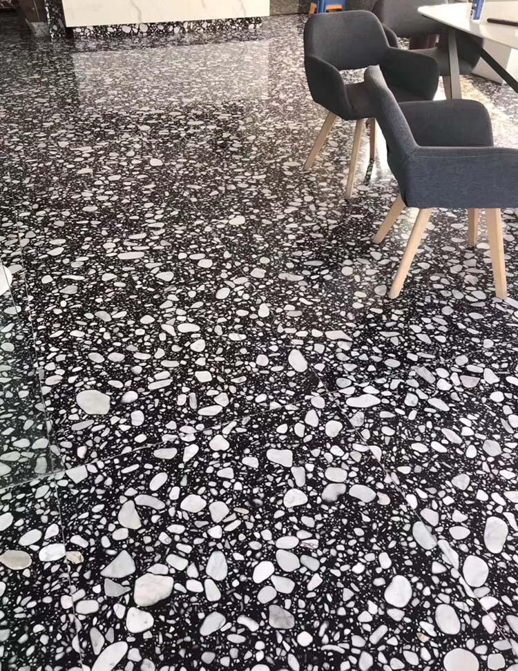 Polished Prefabricated Black Epoxy Ceramic Terrazzo Tiles Artificial Stone Terrazzo Flooring supplier