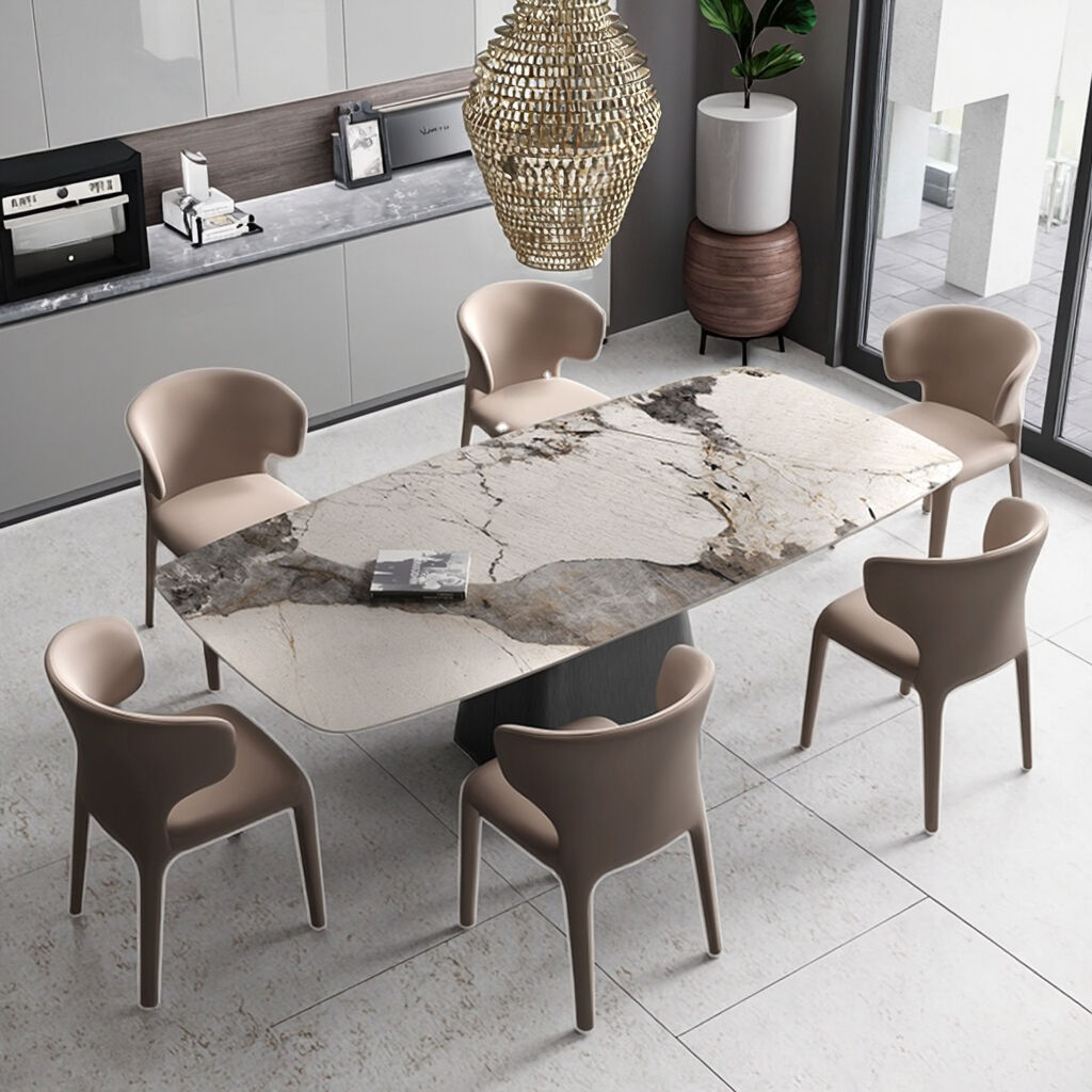 YDSTON EItalian Polished Granite Rectangular Dining Table and Chair Set, Modern Luxurious Home Furniture manufacture