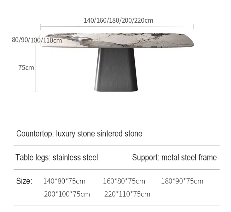 YDSTON EItalian Polished Granite Rectangular Dining Table and Chair Set, Modern Luxurious Home Furniture details