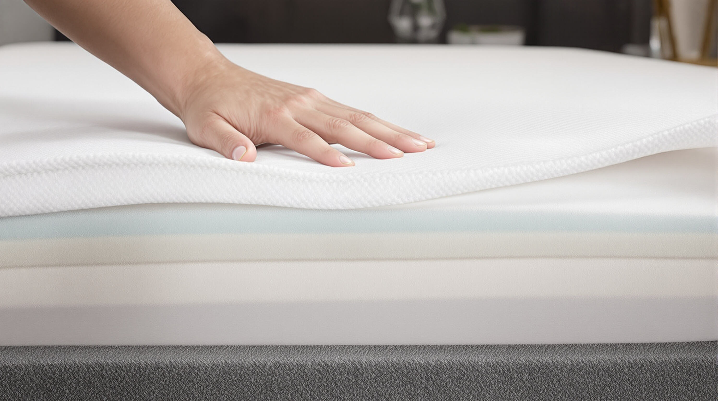 Hand pressing mattress pad with breathable fabric and layered temperature-regulating materials