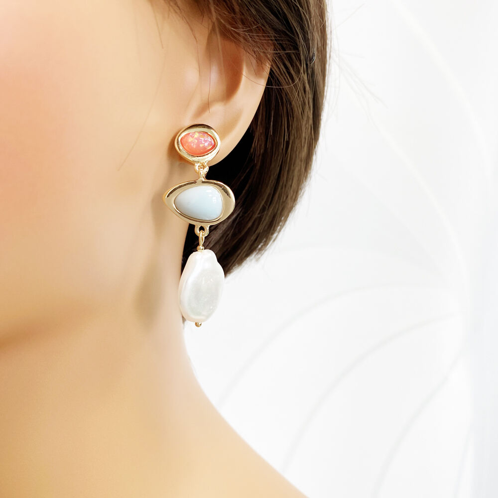 Custom Korean Fashion Jewelry Wholesale Glamour Color Resin Geometric Gold Plated Acrylic Pearl Drop Earrings for Women factory