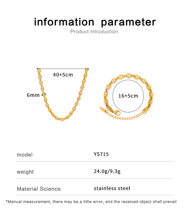 product 18k gold versatile light luxury style fashion chain link bracelets and stainless steel jewelry necklace suit-0