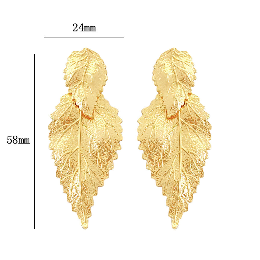 product wholesale boho gold plated alloy  fashion earrings  with geometric leaf design pearl and diamond hoop earrings for women-1