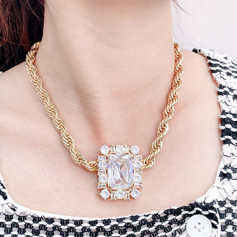 Luxury Gold-Plated Wedding Choker Set with Chunky Diamond Gemstone Pendant for Party From Top Jewelry Supplier details