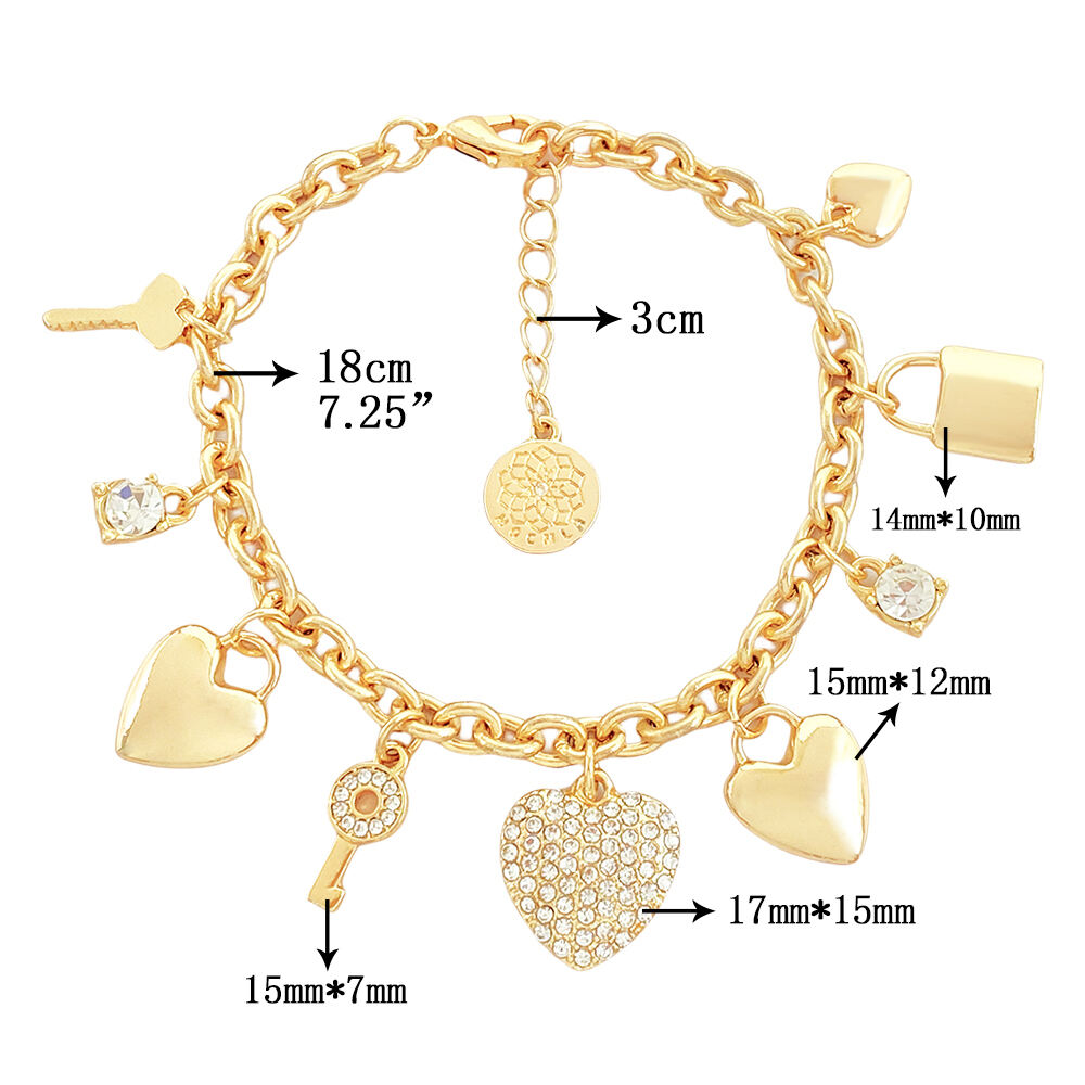 Designer Jewelry Famous Brands Fashion Heart Open Charm Bracelet Set Key and Lock Heart Bracelet for Women Diamond Bangle factory
