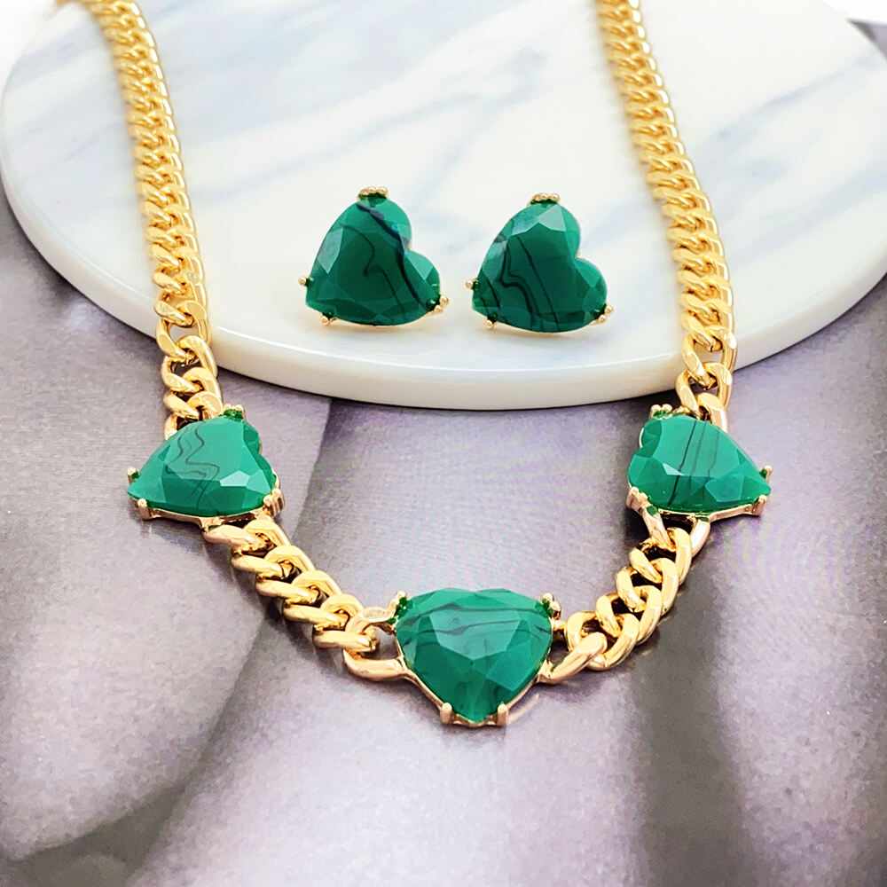 product fashion jewelry set acrylic heart alloy necklace bracelet earrings gold plated jewelry set for women-3