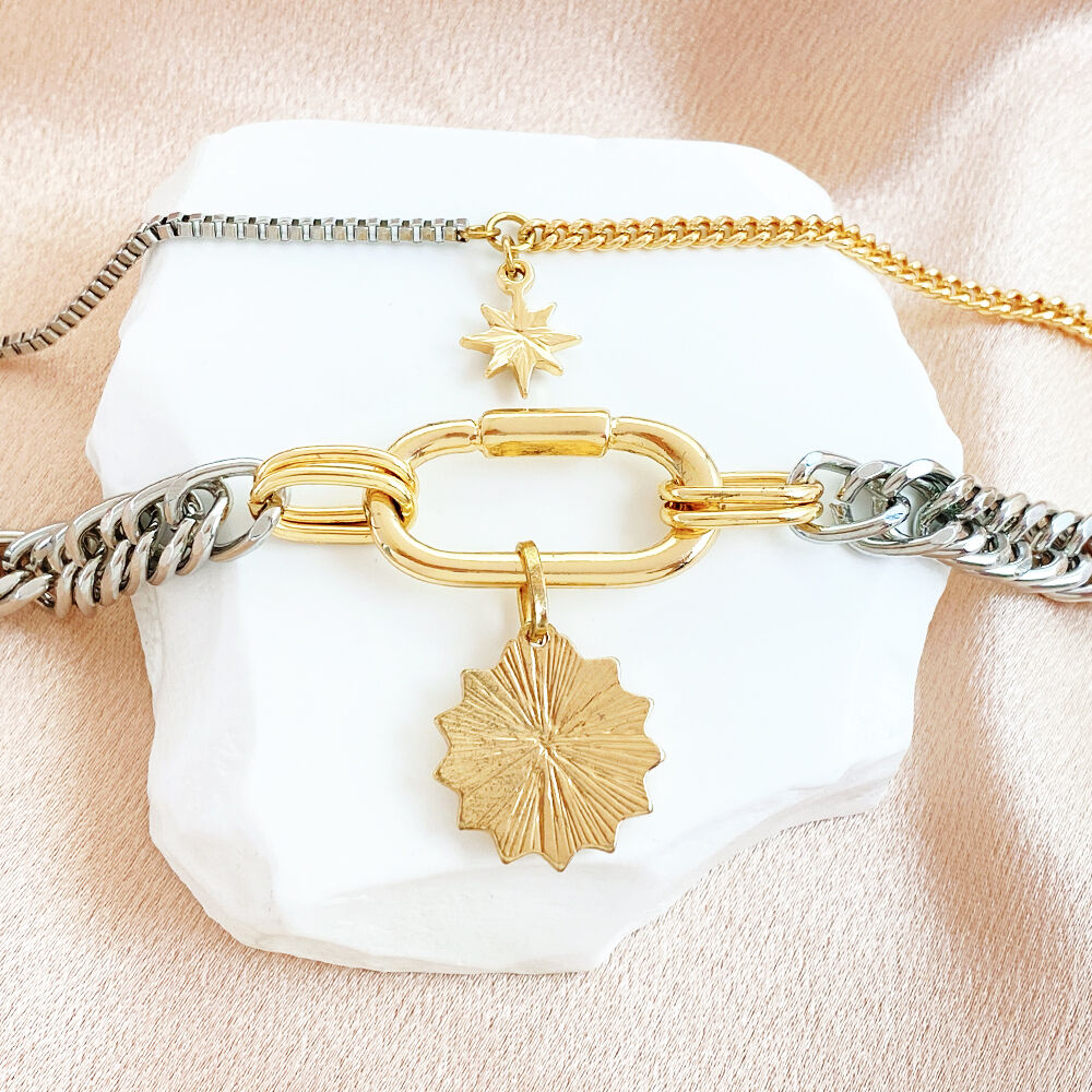 product wholesale fashion multilayer silver alloy pendant necklace with diamond eyes sun buckle for men women gold plated jewelry gift-5