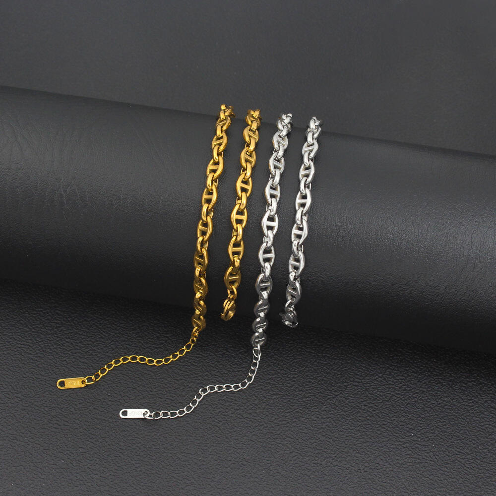 product 18k gold versatile light luxury style fashion chain link bracelets and stainless steel jewelry necklace suit-10