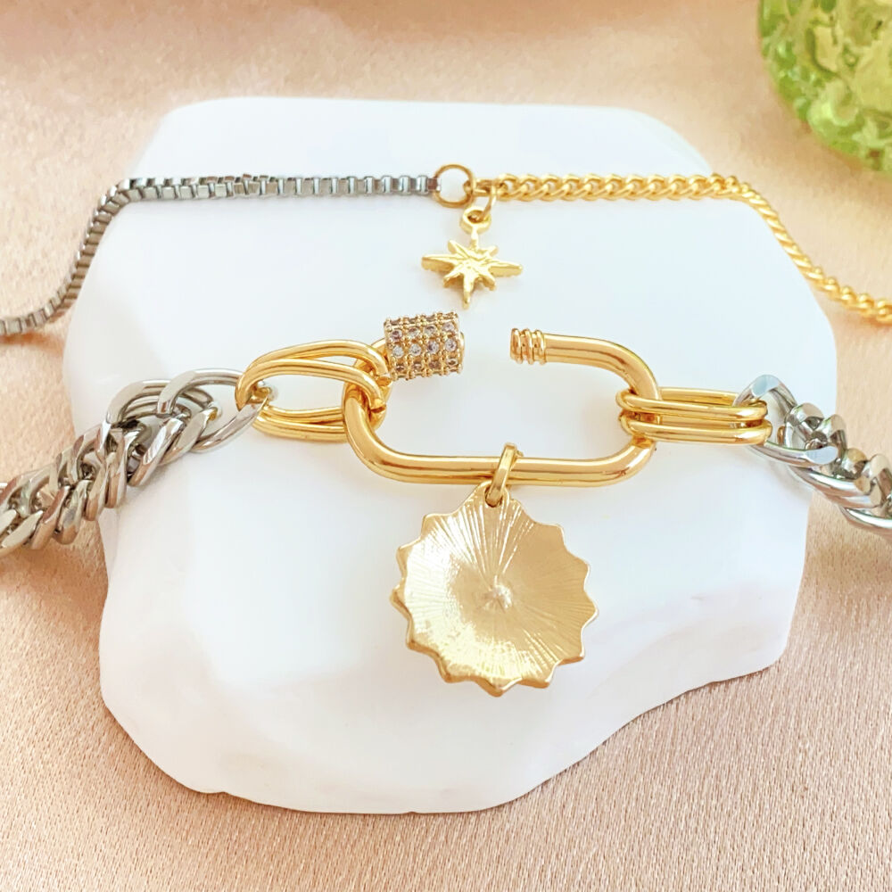 product charm necklace korean jewelry double layer chain crystal diamond pendant carabiner gold plated necklace for women-8