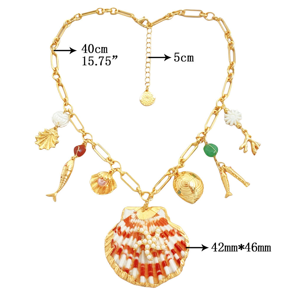 product wholesale fashion sea themed fish conch pearl pendant necklace simple style for women hot sale gold plating chains-1