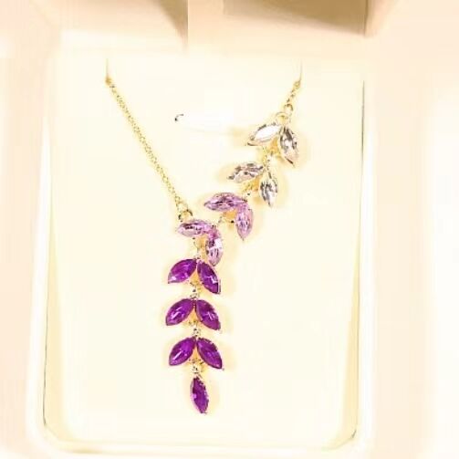 Customized Fashion Jewelry Gold Link Chain Rhinestone Colorful Stones and Leaf Pendant Set Jewelry for Women manufacture