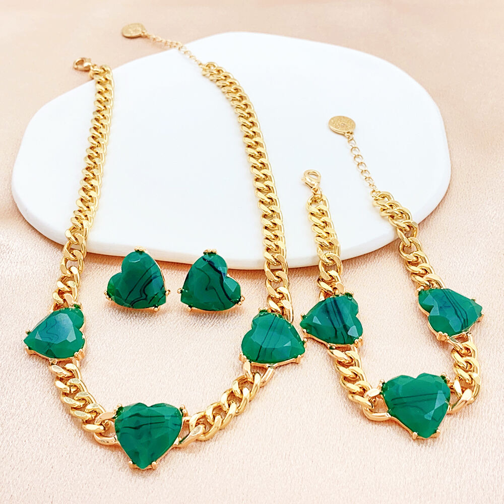 product fashion jewelry set acrylic heart alloy necklace bracelet earrings gold plated jewelry set for women-5