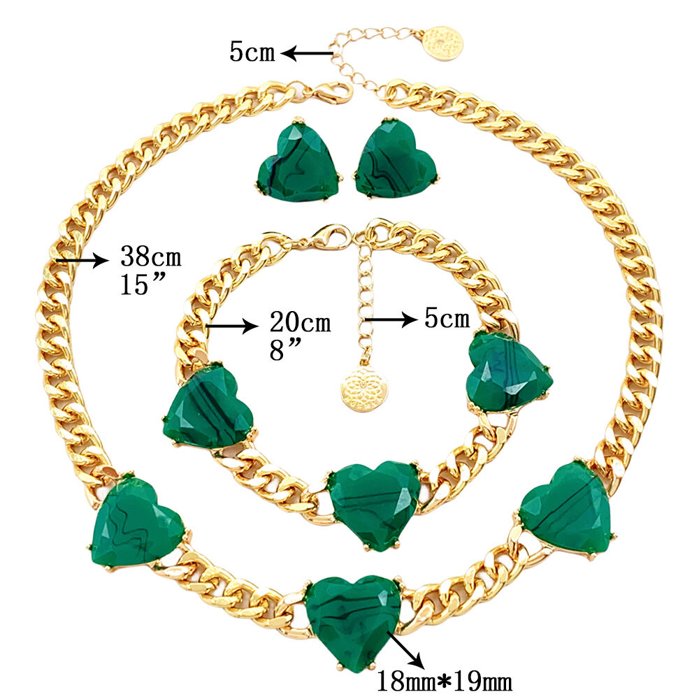 product fashion jewelry set acrylic heart alloy necklace bracelet earrings gold plated jewelry set for women-1