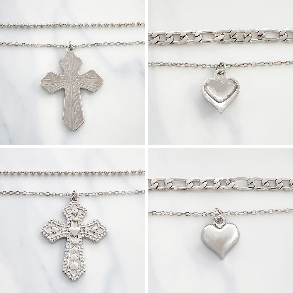 product bulk jewelry bohemian boho chain choker heart vintage multi layered pendant necklaces-3