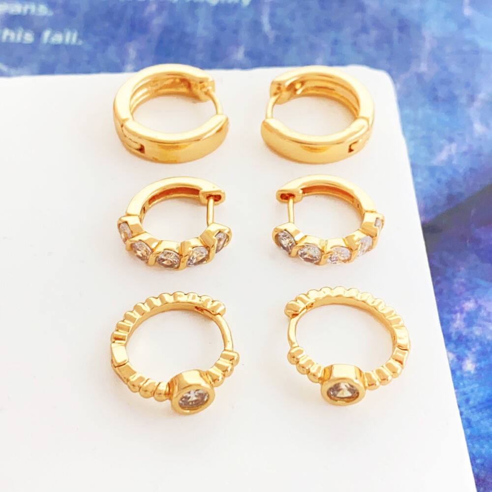 product women accessories jewelry rhinestone diamond gold plated customized alloy hoop clip on set earrings for women-2