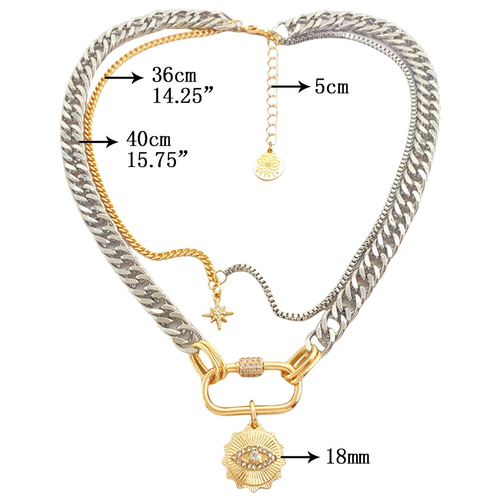 product charm necklace korean jewelry double layer chain crystal diamond pendant carabiner gold plated necklace for women-1