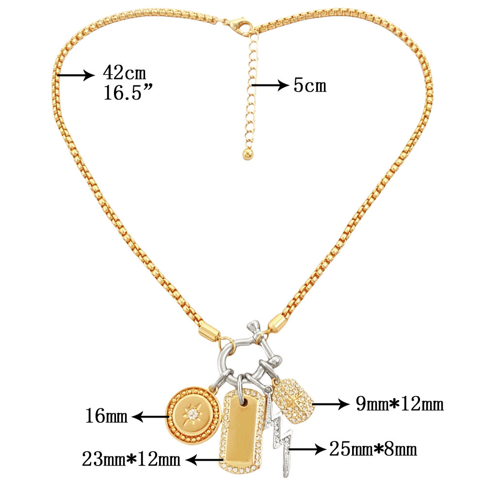 product custom open carabiner charm gold plated link chain crystal rhinestone pendant necklace fashion for women main alloy-4