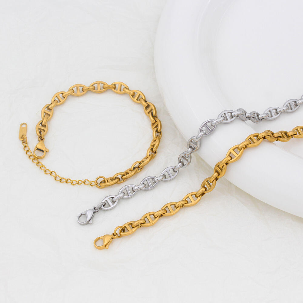 product 18k gold versatile light luxury style fashion chain link bracelets and stainless steel jewelry necklace suit-13