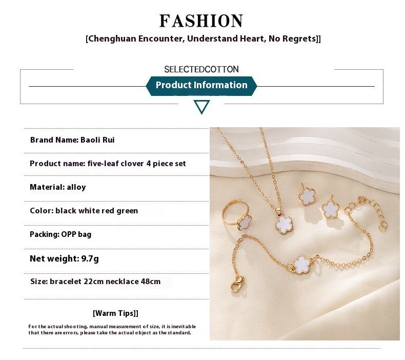 Korean New 4-Piece Gold Plated Jewelry Set for Women Five-leaf Clover Petal Necklace Anniversaries Gifts Parties supplier
