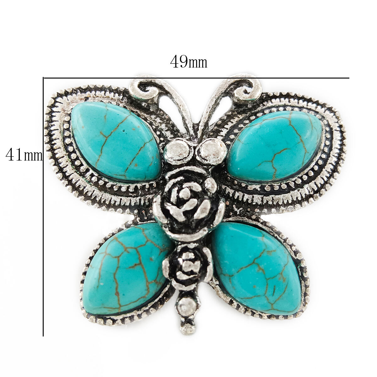 New Fashion Custom Vintage butterfly Geometric Shell Turquoise Natural Stone Elastic Ring for Women factory