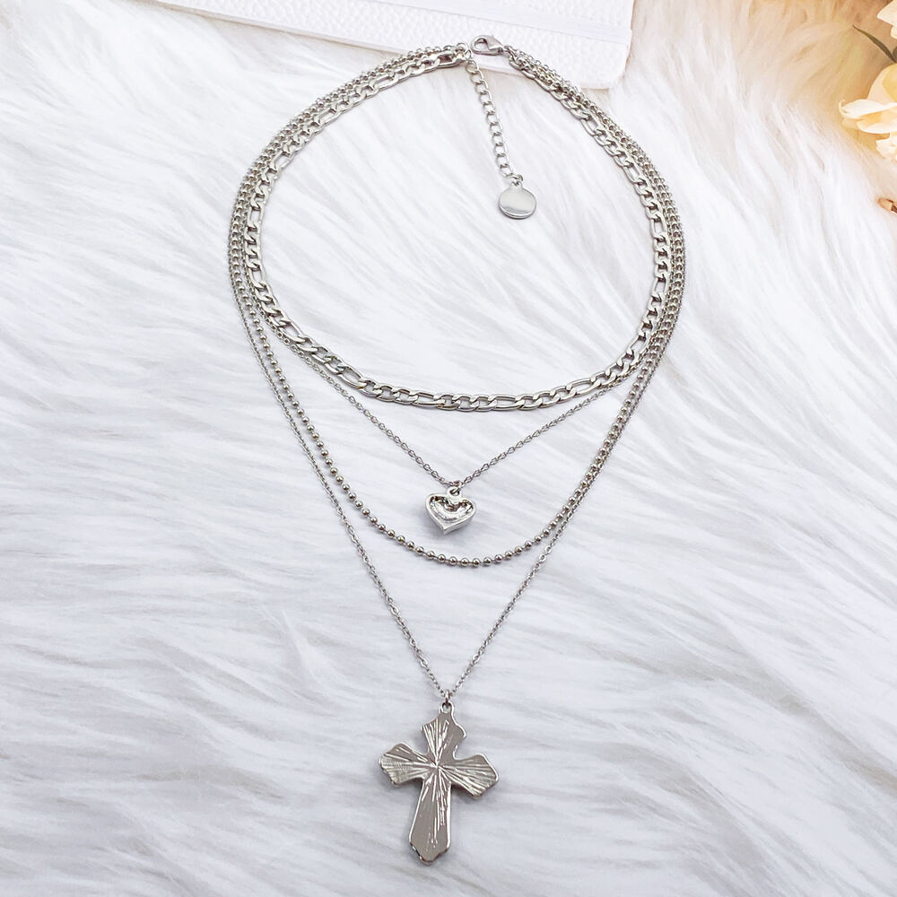 product bulk jewelry bohemian boho chain choker heart vintage multi layered pendant necklaces-6