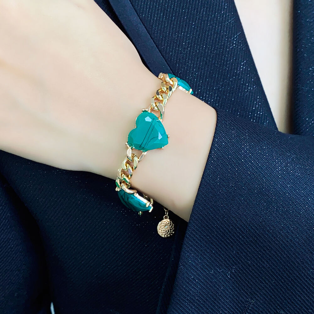 product fashion jewelry set acrylic heart alloy necklace bracelet earrings gold plated jewelry set for women-7