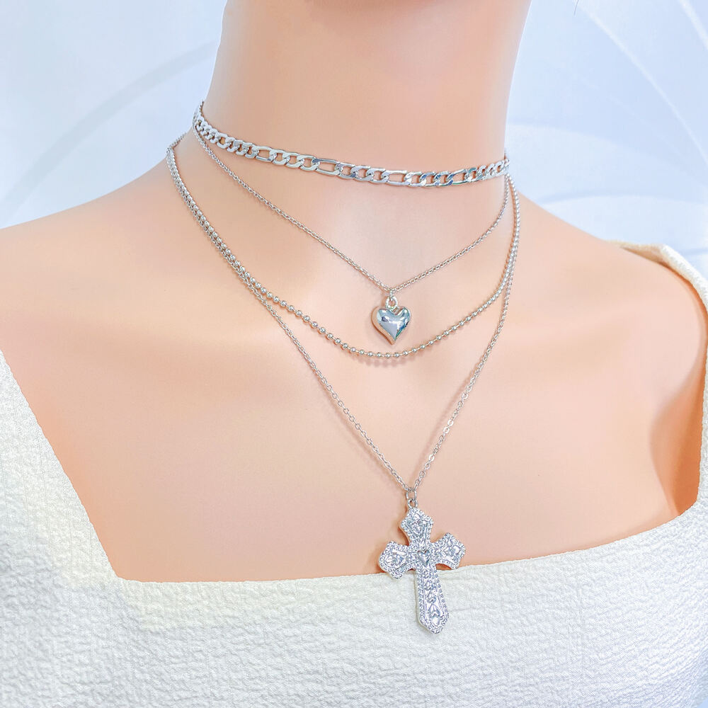 product bulk jewelry bohemian boho chain choker heart vintage multi layered pendant necklaces-4