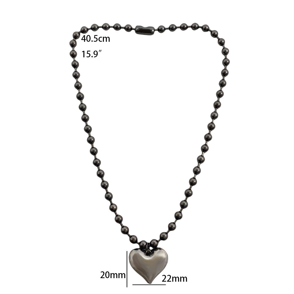 product korean jewelry latest product custom simple black choker beads heart pendant women  necklace-1
