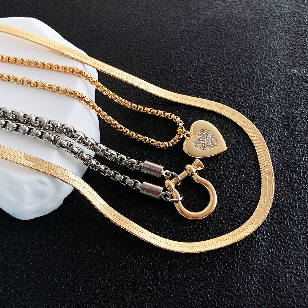 product fashion jewelry multi layer carabiner heart pendant choker box chain necklace choker women men chunky horseshoe necklace-6