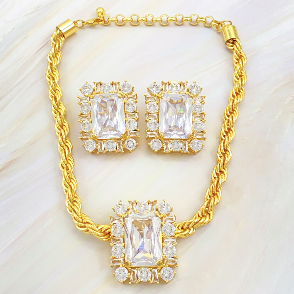Luxury Gold-Plated Wedding Choker Set with Chunky Diamond Gemstone Pendant for Party From Top Jewelry Supplier details