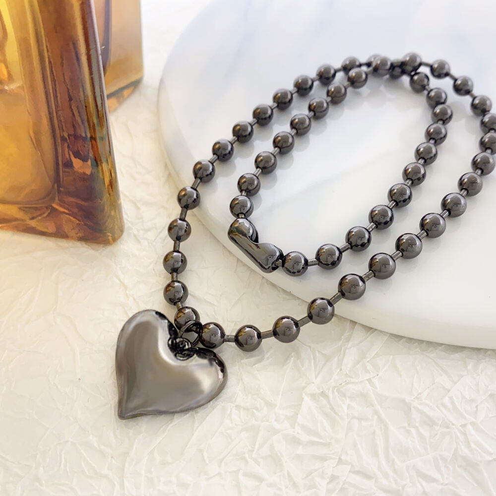 product korean jewelry latest product custom simple black choker beads heart pendant women  necklace-4