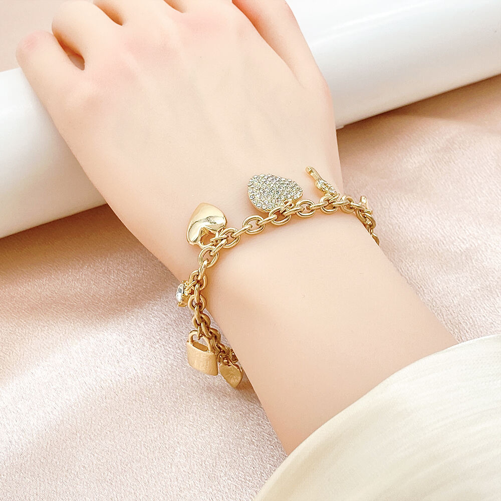 Designer Jewelry Famous Brands Fashion Heart Open Charm Bracelet Set Key and Lock Heart Bracelet for Women Diamond Bangle factory
