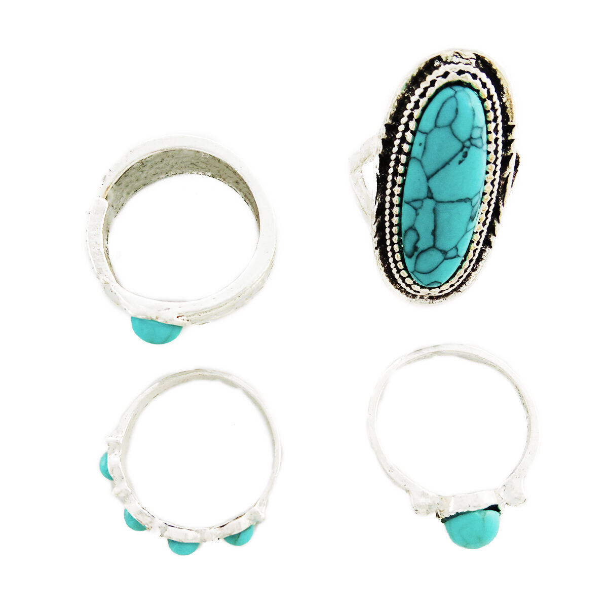 Custom Vintage Geometric Shell Turquoise Natural Stone Silver Plated Rings Set for Women High Classic Engagement New Alloy manufacture