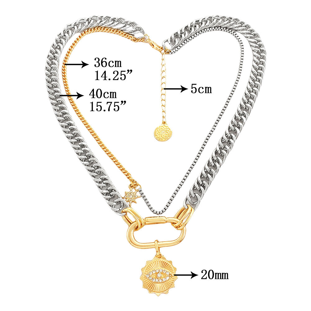 product wholesale fashion multilayer silver alloy pendant necklace with diamond eyes sun buckle for men women gold plated jewelry gift-6