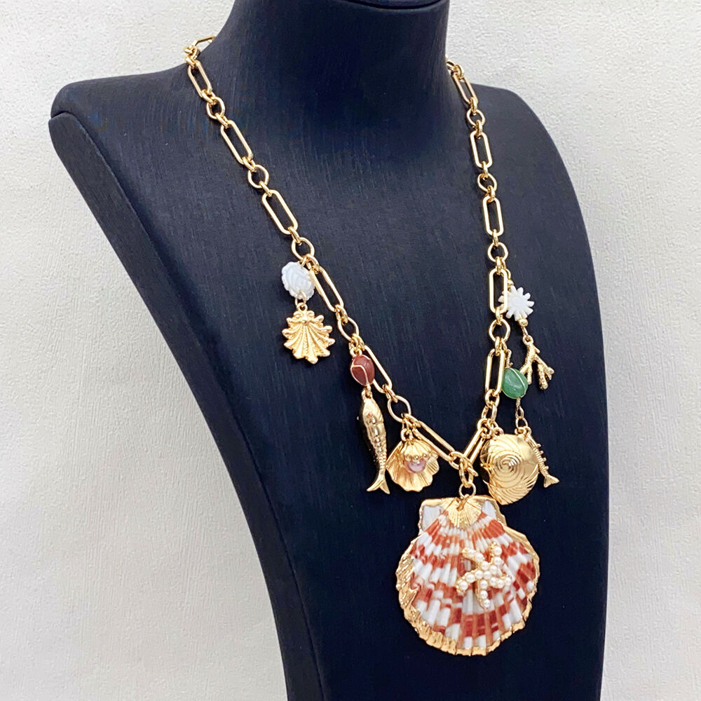 product wholesale fashion sea themed fish conch pearl pendant necklace simple style for women hot sale gold plating chains-2