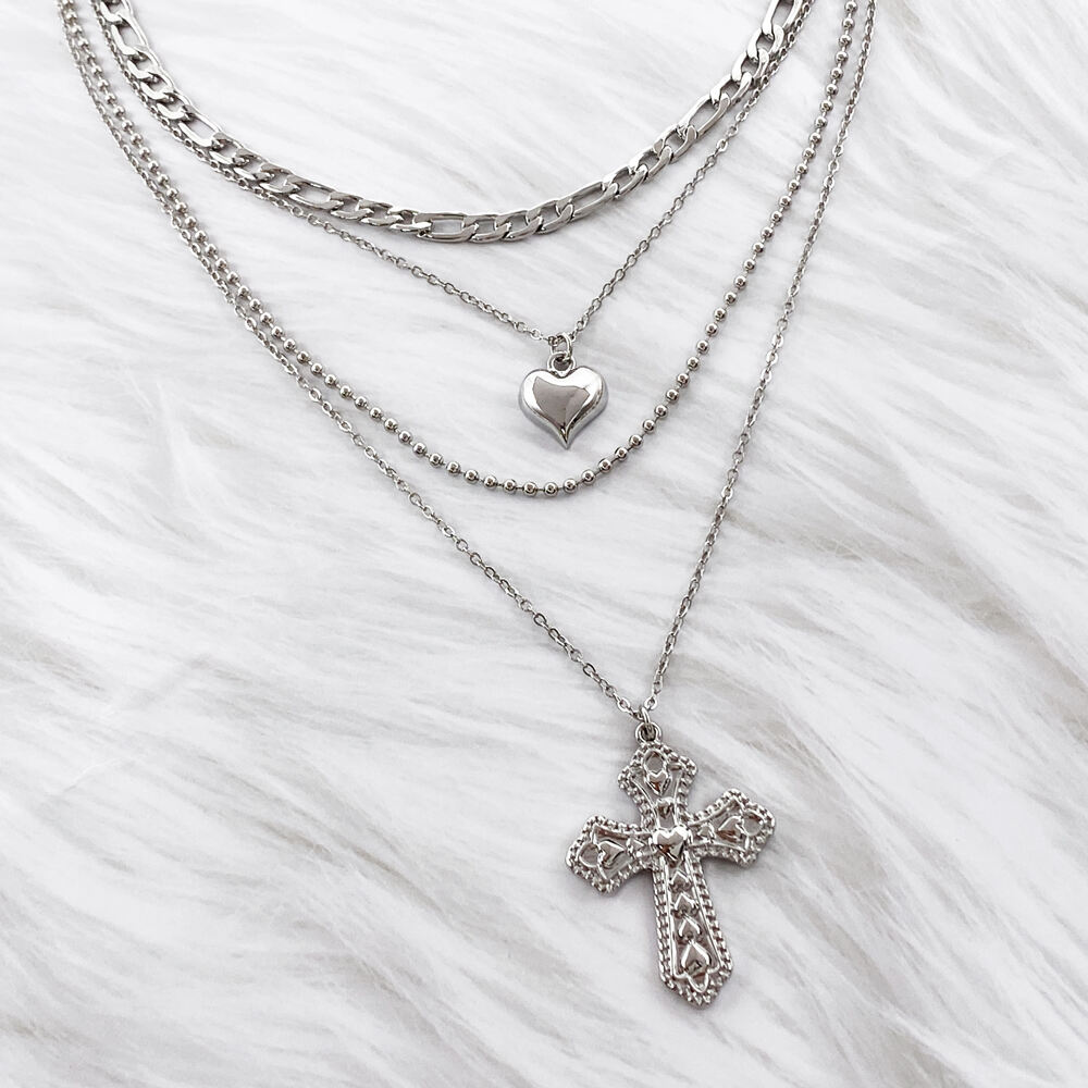 product bulk jewelry bohemian boho chain choker heart vintage multi layered pendant necklaces-5