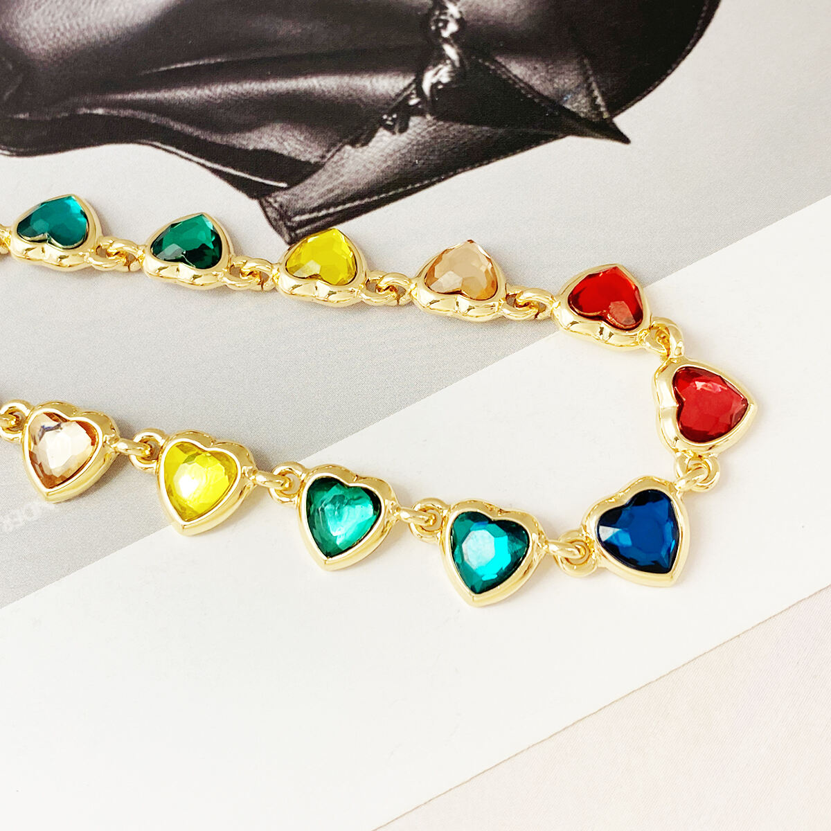 product jewelry brand customized diamond gemstone heart charms 18k gold plated choker necklace for women punk zinc alloy unisex oem odm-2